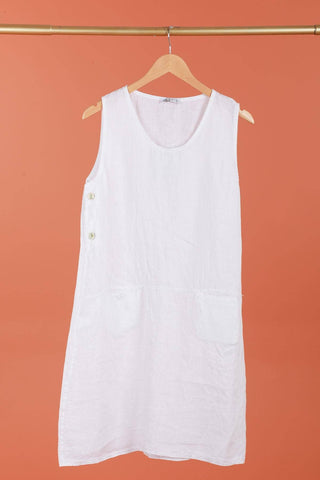 100% Linen Dress in White
