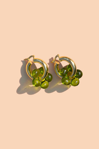 18K Gold Plated Lamp Work Glass Flower Hoop Earrings