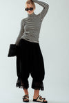 Striped Long Sleeve Turtleneck Top in Ivory & Black