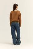 Striped V-Neck Sweater in Camel Orange