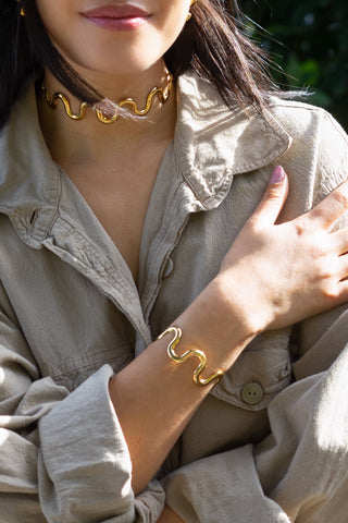 18K Gold Plated Adjustable Squiggle Cuff Bracelet