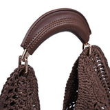 Crochet-Woven Crescent Hobo Bag in Chocolate