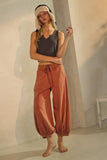 Acid Washed Capri Length Bubble Pants in Washed Rust