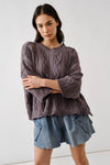 Oversized Washed Cable Sweater in Grey