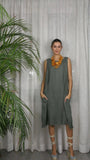 100% Linen Dress with Fringe Bottom in Blue