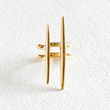 Solid Brass Handcrafted Double Spike Needle Adjustable Ring