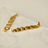 24K Gold Plated Wave & Pearl Earrings