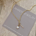 18K Gold Filled Bar & Shell Star Charm Necklace