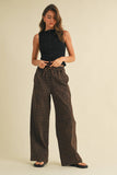 Leopard Print Wide Leg Denim Track Pants