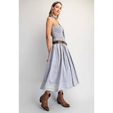 100% Cotton Strapless Smocked Midi Dress in Carolina Blue