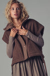 Quilted Collar Boxy Sherpa Vest in Black
