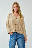 Oversized Washed Cable Cardigan in Taupe