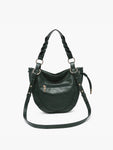 Paneled Hobo Bag with Twisted Handle & Long Strap in Brown