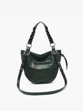 Paneled Hobo Bag with Twisted Handle & Long Strap in Brown