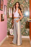 Drawstring Striped Sweatpants with Exposed Seam Detail in Navy/Cream