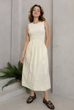 Sleeveless Smocked Midi Dress in Cream