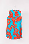 Shift Dress with Baroque Swirls in Blue & Red