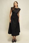 Ruched Waist Midi Dress in Black