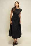 Ruched Waist Midi Dress in Black