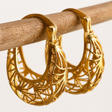 18K Gold Plated Brass Basket Hoop Earrings