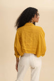100% Linen Collared Crop Shirt in White