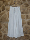 100% Linen Wide Leg Pants with Drawstring in Black