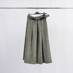 Corduroy Skirt with Belt in Brown