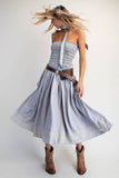 100% Cotton Strapless Smocked Midi Dress in Carolina Blue