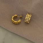 18K Gold Plated Over Stainless Steel Watch Band Style Hoop Earrings