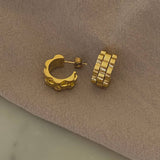 18K Gold Plated Over Stainless Steel Watch Band Style Hoop Earrings