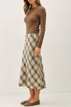 Plaid Print Midi Skirt in Mushroom