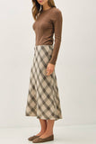 Plaid Print Midi Skirt in Mushroom