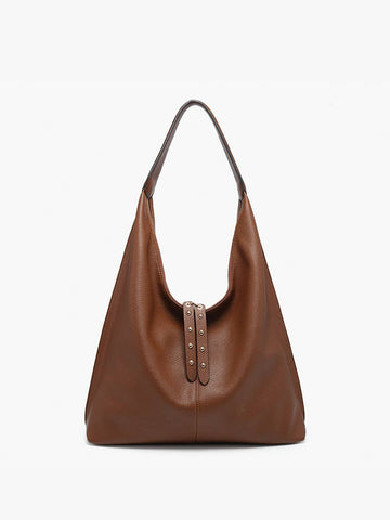 Slouchy Hobo Bag with Studded Tassels in Brown