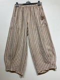 100% Linen Striped Trousers in White