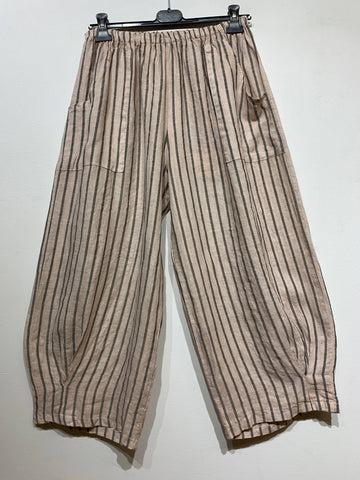 100% Linen Striped Trousers in Pink