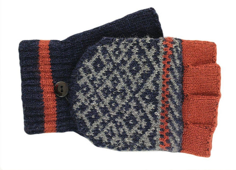 Fingerless Cap Knit Gloves in Navy