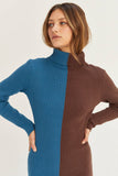 Split Tone Mock Neck Dress
