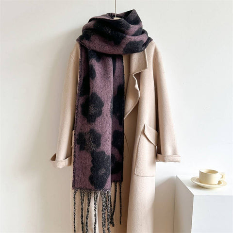 Abstract Print Tassel Scarf in Purple