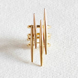 Solid Brass Handcrafted Double Spike Needle Adjustable Ring
