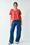 Cotton Blend V-Neck Tee in Blushed Brick