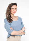 Linen Cotton Blend Top in Jean Blue