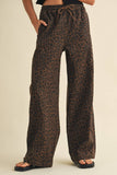Leopard Print Wide Leg Denim Track Pants