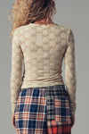 Floral Lace Long Sleeve Top in Taupe