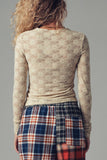 Floral Lace Long Sleeve Top in Taupe