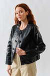 Faux Leather Jacket with Whipstitch Edge in Black