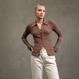 Knitted Collared Cardigan in Mocha