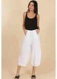 100% Linen Barrel Pants in White
