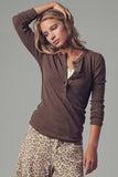Ribbed Henley Long Sleeve in Brown