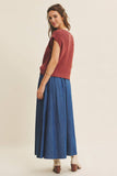 Slub Knit Sweater Top with Split Neck in Marsala