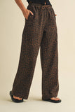 Leopard Print Wide Leg Denim Track Pants